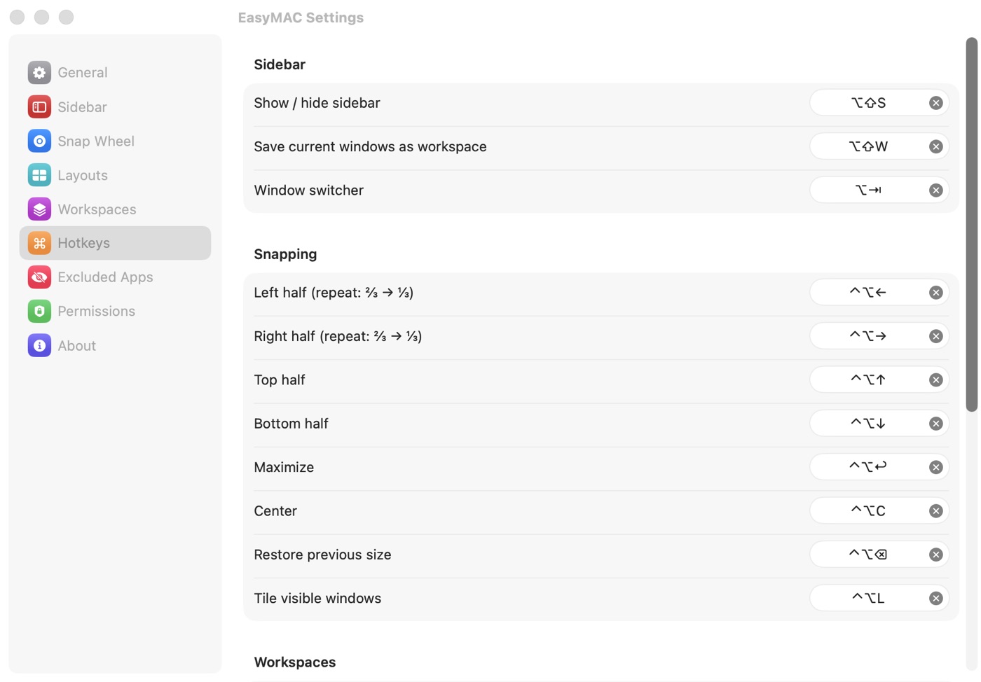 Hotkey settings