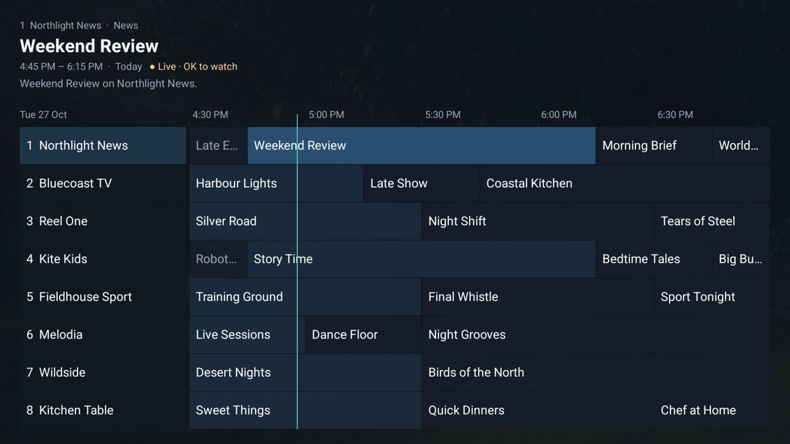 Luma TV programme guide grid