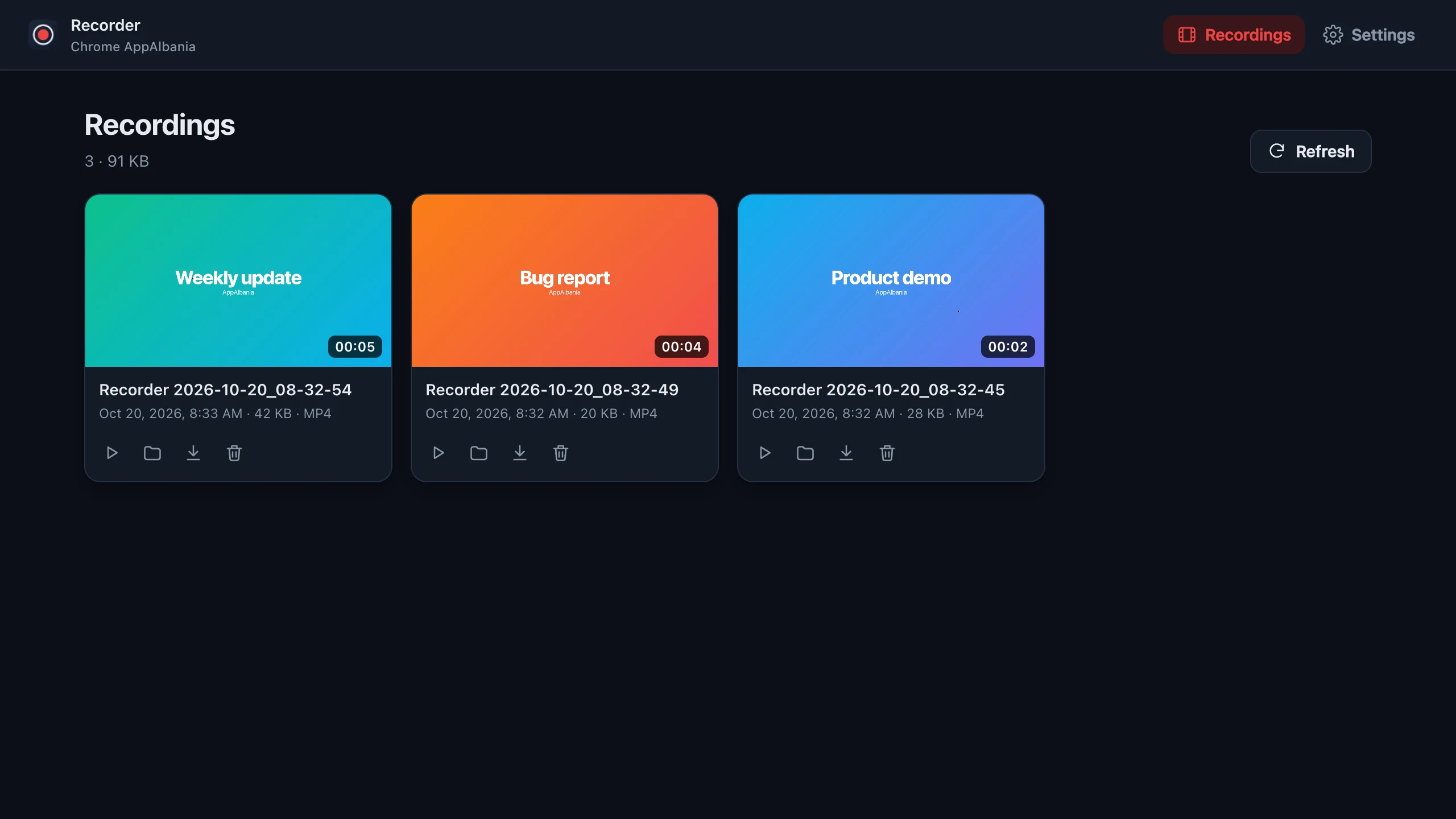 Recordings page