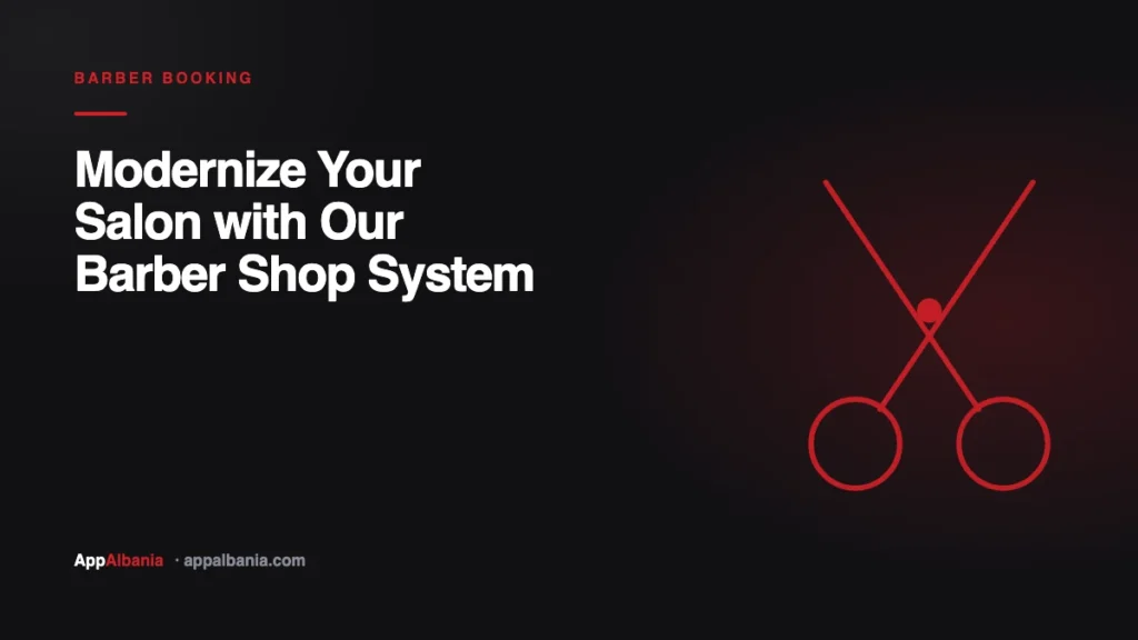Barber shop booking system — a scissors mark, AppAlbania