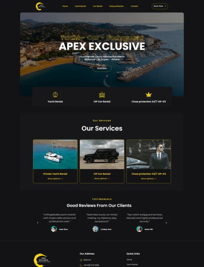 Apex Exclusive Services — the site we built, as it looks live