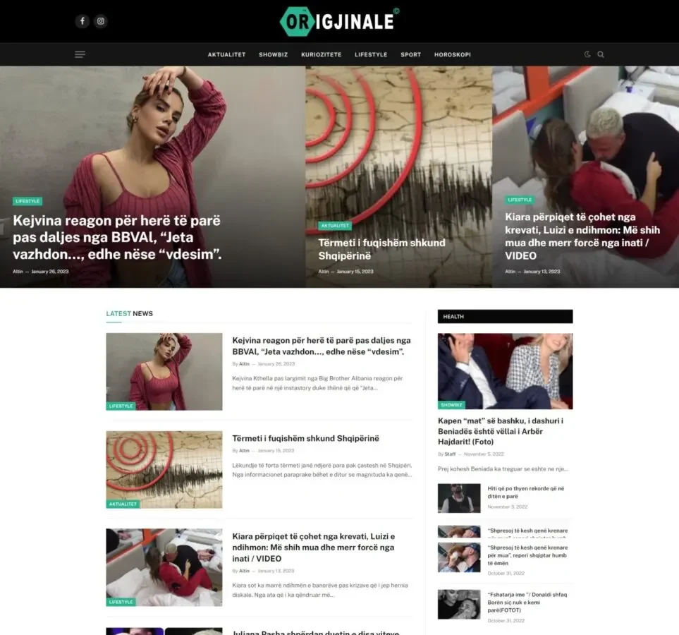 Origjinale.al — the site we built, as it looks live