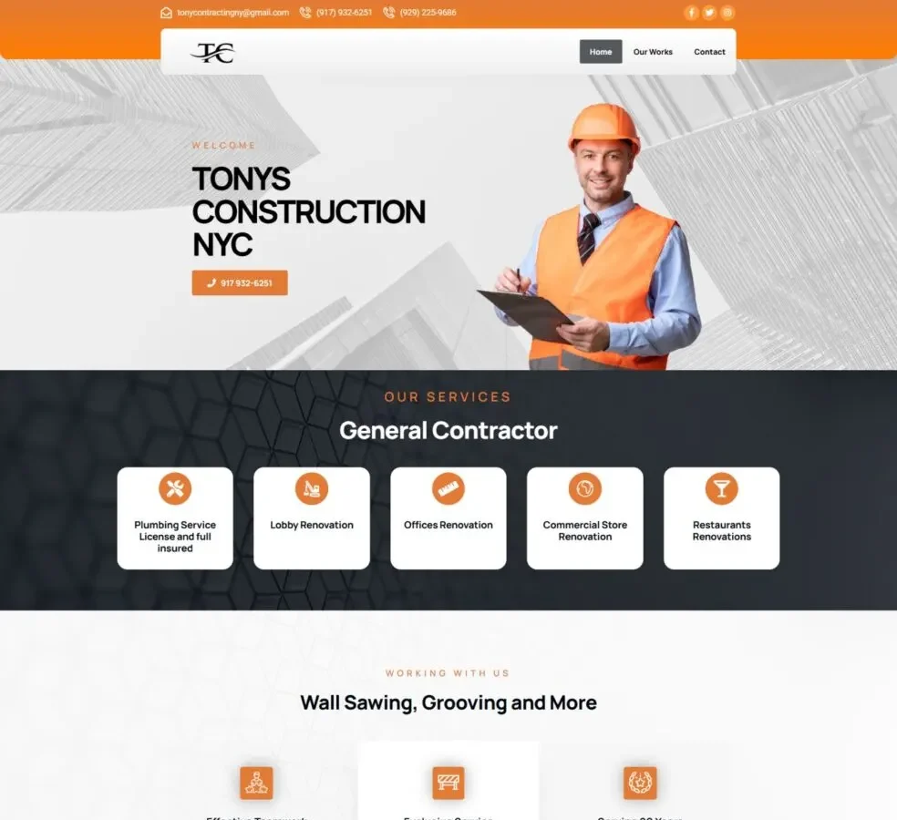 Tony’s Constructions — the site we built, as it looks live