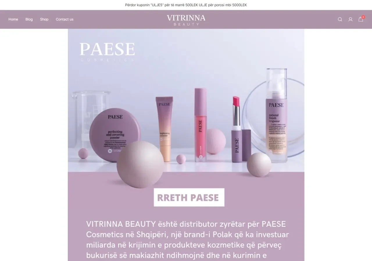 Vitrinna Beauty — the site we built, as it looks live