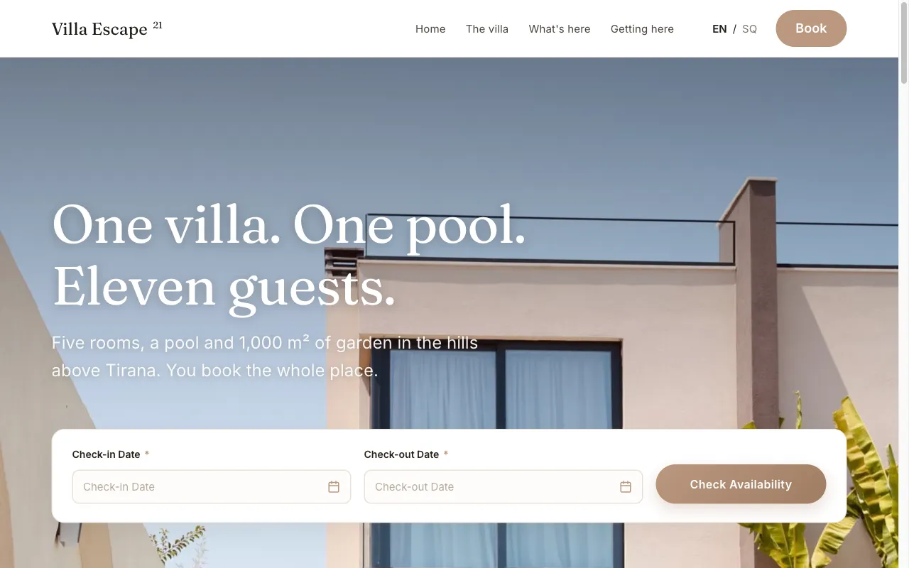 Villa Escape 21 — the site we built, as it looks live